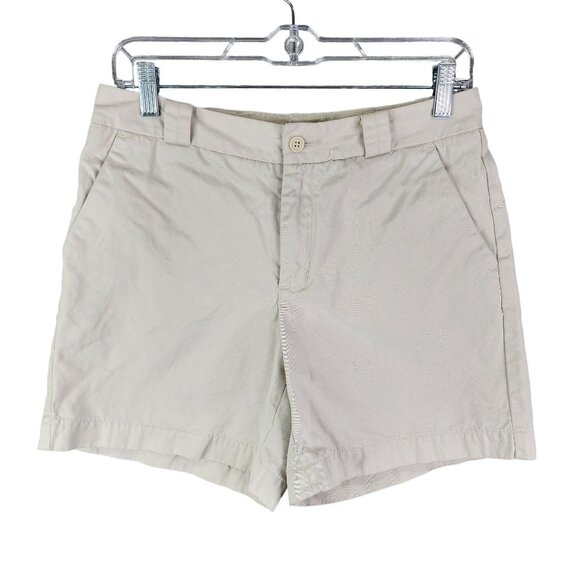 Womens Gap Beige Chino Shorts Casual Flat Front 6.5" Inseam 100% Cotton Size 6 - Picture 1 of 9